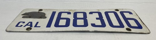 RARE Porcelain LICENSE PLATE 1916 CALIFORNIA Owners Name Bear Tag # 168306 - Picture 3 of 5