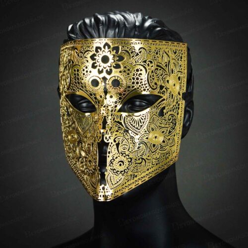 Men Masquerade Mask Steampunk Halloween Metal Venetian Mardi Gras Party Gold - Picture 3 of 4