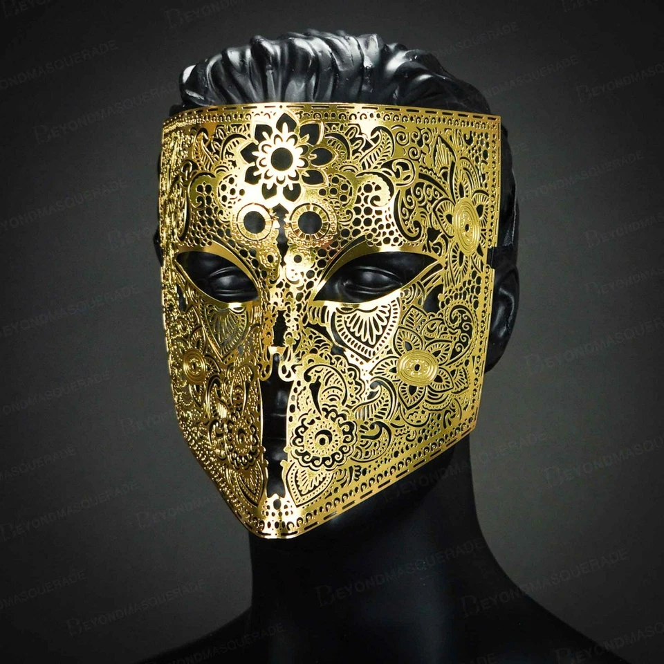 Men Masquerade Mask Steampunk Halloween Metal Venetian Mardi Gras Party Gold - Image 3 of 4