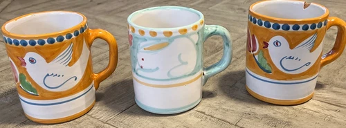 Solimene Lot Of 3 Mugs Bird Orange Blue Bunny Light Blue VIETRI Italy