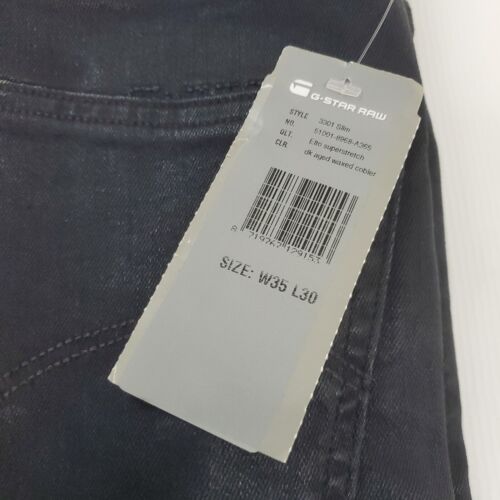 G-Star Raw 3301 Slim Elto Super Stretch Denim Envejecido Oscuro Encerado Cobler Para Hombres 35x30 - Imagen 3 de 13