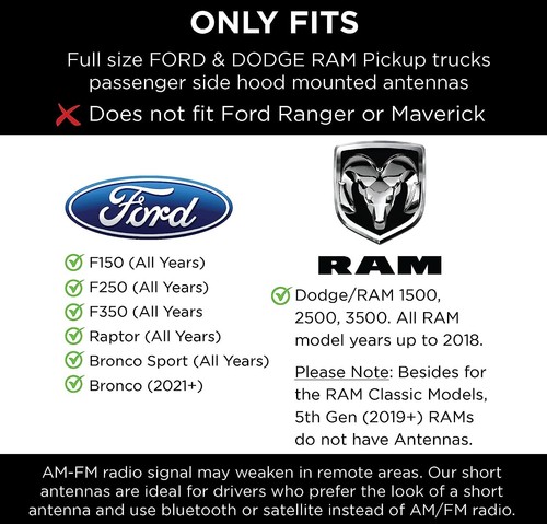 ANTENA BALA 50 CAL PARA FORD, DODGE Y RAM F150 F250 F350 ANTENA CALAVERA NEGRA - Imagen 3 de 9