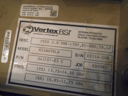 VERTEX RSI, GENERAL DYNAMICS 2.4M MOTORIZED FEED TX 13.75-14.50, RX 10.95-12.75 - Picture 2 of 12