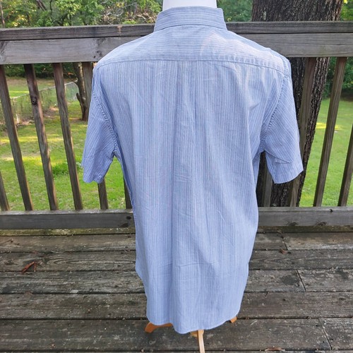 Camicia uomo Roundtree & Yorke Trim Fit grigio blu a righe con bottoni taglia XL - Foto 3 di 4