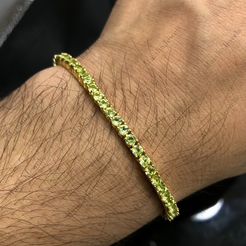 Natural Green Peridot Bracelet 925 Solid Sterling Silver Women Tennis Jewelry - Picture 11 of 12