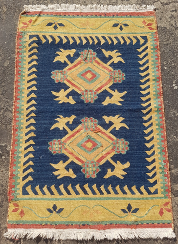 Hermosa alfombra de piso Kilim turca tradicional hecha a mano vintage 96x64 cm - Imagen 13 de 13