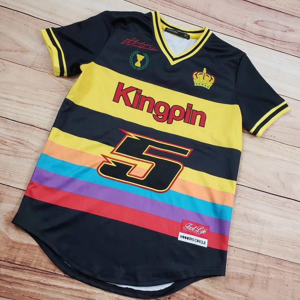 Camisa Hudson King Pin Para Hombres Mediana Amarilla Negra Jersey Carreras Ganadores Círculo Foto 2 de 4