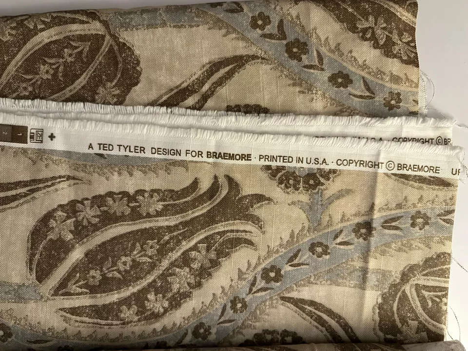 Ted Tyler Design for Braemoe Beige paisley Upholstery fabric 55" x 2.75 yards - Image 2 of 2