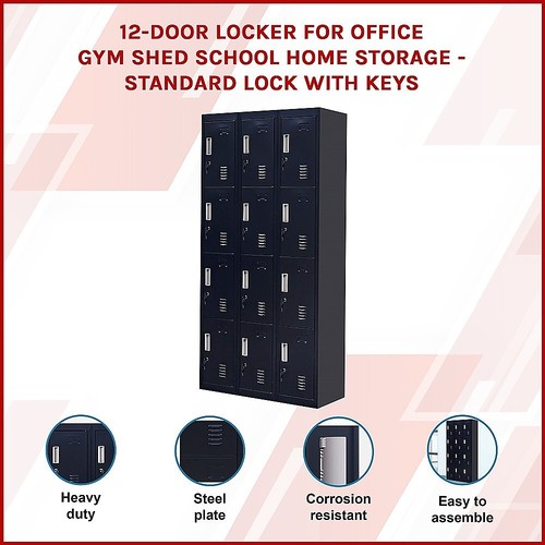 12-Door Locker for Office Gym Shed School Home Storage - Standard Lock with Keys - Picture 2 of 7