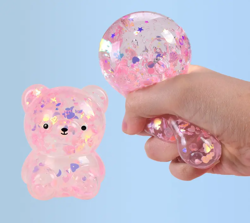 Glitter Teddy Bear Gel Squishy Fidget Toy for Anxiety & Stress Relief Relax Ball - Picture 10 of 25