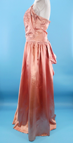 Vtg Women's 40s Salmon Pink Beaded Formal Gown W/ Shrug Sz S/M 1940s Prom Dress - Picture 5 of 24