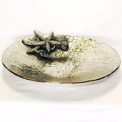 Vintage Cast Aluminum Oval Serving Bowl Beach Ocean Seashore Theme 14.5” - Picture 2 of 9