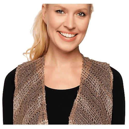 LOGO by Lori Goldstein Womens 3X Knit Crochet Cascading Vest Sequins Brown NWT - Image 3 of 3