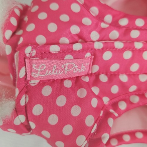 Lulu Pink Dots Faux Fur Trim Coat Jacket for Dogs XS 6-9" Hook & Loop Closure - Picture 3 of 10