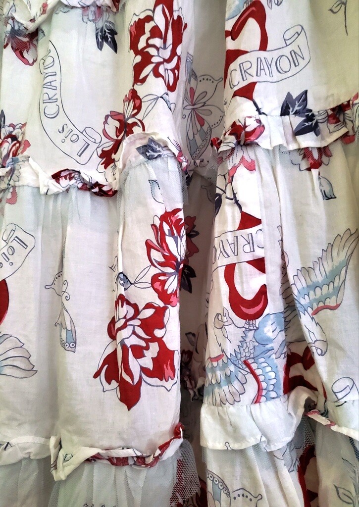 Vintage Lois Crayon Ruffled Graphic Print Skirt - Japanese Fashion - Size Medium