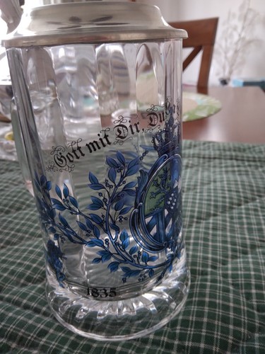 Vintage Domex Glass Beer Mug Pewter Lidded Stein Tankard Italy Germany. - Picture 5 of 10