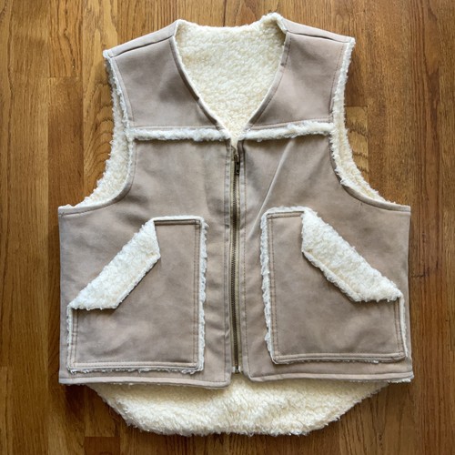 Vtg 80s Vinyl Suede Sherpa Mens Vest YKK Zipper Front Western Cowboy Rodeo Sz M - Picture 9 of 12