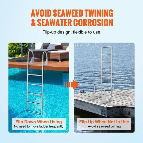 5-Step Flip-Up Dock Ladder 350 lbs. Pontoon Boat Ladder w/2 in. W Step and Nonsl - Picture 3 of 8