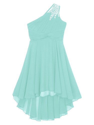 Mädchen EIN-Schulter Kleider Glitzer Perlen Abendkleid Asymmetrischer Partykleid - Bild 38 von 96