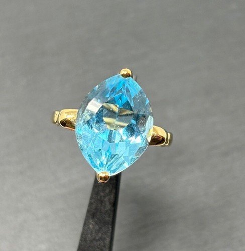 Gold Ring Gelbgold Blautopas Eisblau ca.15x10mm 9K/375 Damenring Gr.50 No.62 - Foto 3 di 11