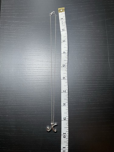 Ciondolo lettera K in argento sterling con collana e scatola timbrato 925 - Foto 4 di 5