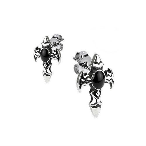 Par Pendientes de Hombre Cruz Latina Tribal Onyx Negro Gótico Nuevo 111