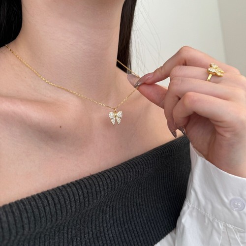 925 Solid Sterling Silver Zirconia Bow Earring Ring Necklace Girl Birthday Gift - Picture 12 of 108