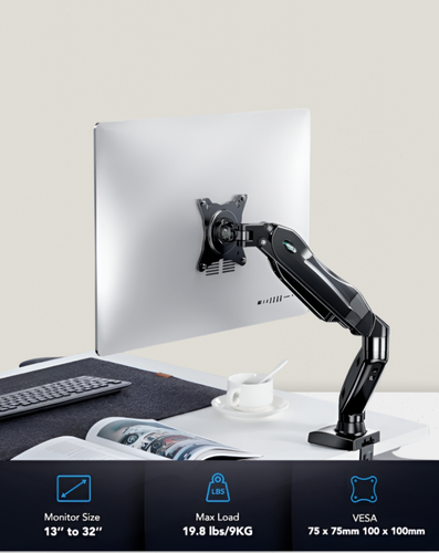 Single Monitor Mount 13-32 Inch Gas Arm Adjustable Vesa Clamp Grommet Base - 第 2/5 張圖片