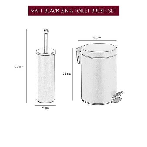 3L Pedal Bin Toilet Brush Set - Black - Picture 2 of 6