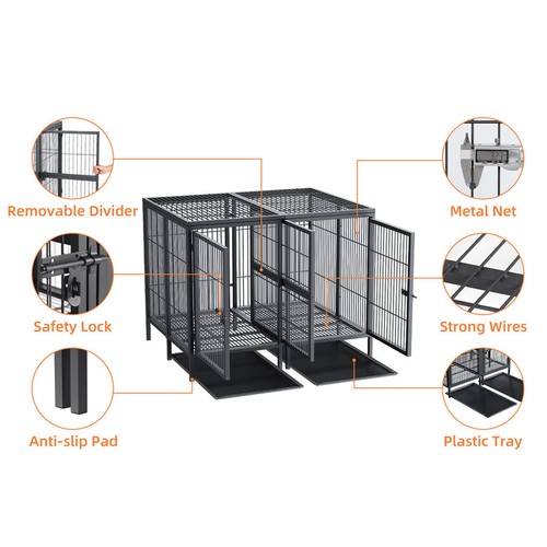 52" Jumbo Double Dog Cage Puppy Pet Crate Carrier 2 Door Chew Resistant W/ Tray - Picture 10 of 11