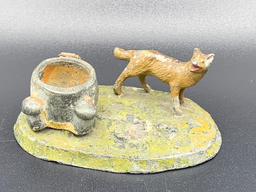 Antique Marked Austria Vienna Cold Painted Miniature Metalwork Fox Forest Scene - Picture 1 of 7