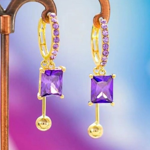18k Earings Dangle Drop Gold Purple Tassel Crystal Jewelry Earrings For Womens - Picture 18 of 18