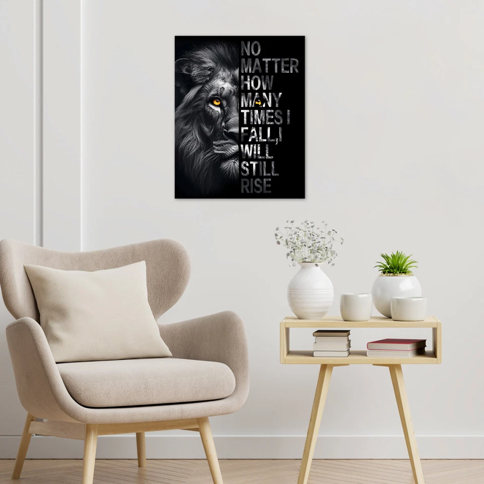 Вдохновляющий серый дикий лев черный абстрактное настенное искусство для ванной гостиной - Изображение 2 из 4