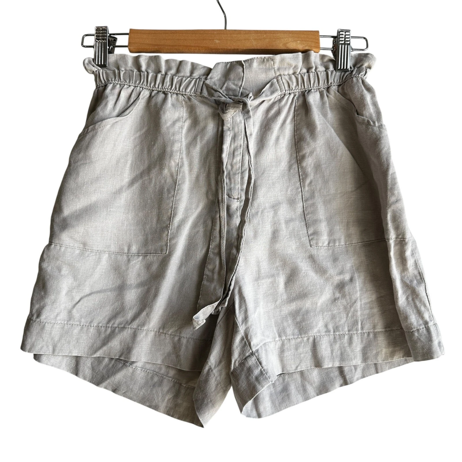 Cynthia Rowley Paper Bag Shorts Linen Casual Summer Beige Size 2 NWOT Travel