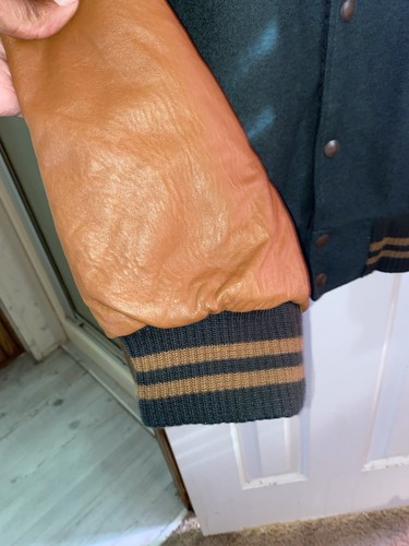 Excelled New York Varsity Letterman Leather & WOOL Green Jacket USA L Outerwear - Picture 5 of 12