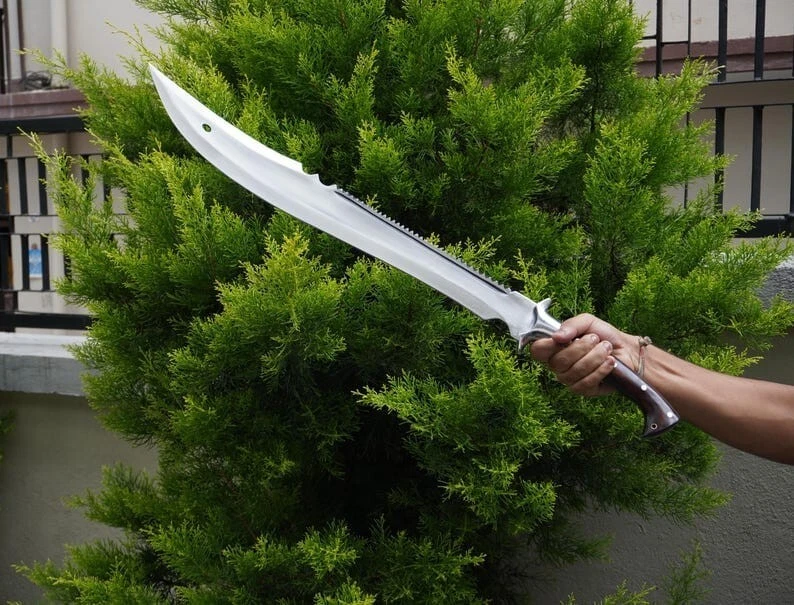 31.5 inches Hand-Forged Hunting Machete Knife Serrated Black Edge, Personalized