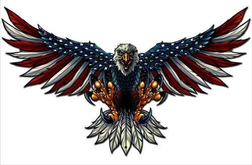 American Eagle mit USA Flagge Flügel Stahlschild 21x12 Patriotische Kunst Flyland Neu  - Bild 1 von 6