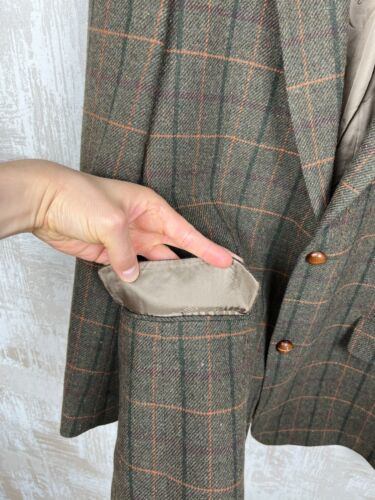 Vintage Daks London Check Tweed Wool Blazer Elbow Pads Size EU 54 UK/US 44R - Picture 7 of 23