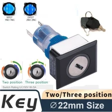 22mm SPDT/DPDT 5A250V  3Position Black Rectangle LED Plastic Selector Key Switch
