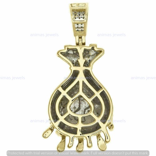 14K Yellow Gold Plated 3 CT Moissanite Money Bag Dripping Men's Charm Pendant - Picture 4 of 6