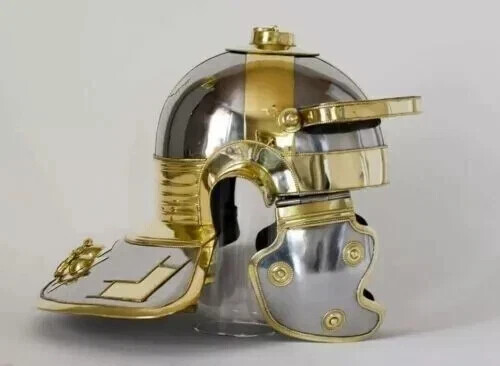 Medieval Helmet Steel & Brass Coated Gallic Roman Wearable Armor Helmet For Gift - Bild 4 von 10