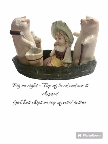 SEHR SELTENE ANTIKE DEUTSCHE VERKLEIDUNG (2) SCHWEINE & MÄDCHEN MIT MÜTZE IN EINEM BOOT - Bild 4 von 14