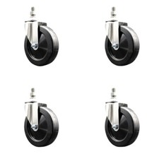 5 Inch 316SS Soft Rubber Wheel Swivel 3/8 Inch Threaded Stem Caster Set SCC