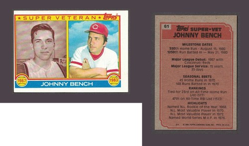 1983 Topps - Super Veteran #61 Johnny Bench - Cincinnati Reds - Bild 3 von 3