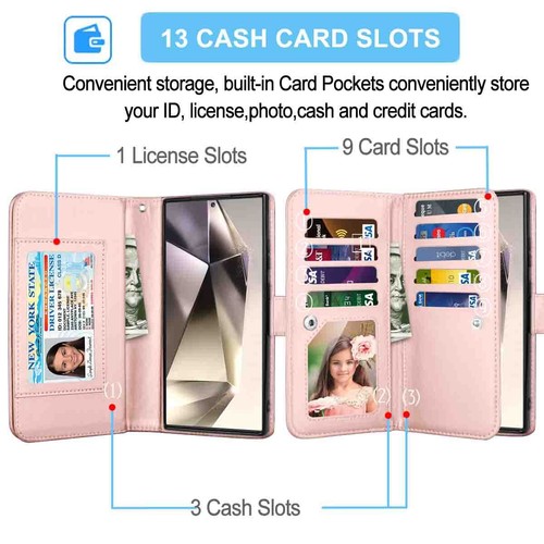 Funda de cuero PU para Galaxy S24 Ultra Plus billetera tarjeta de identificación con cierre magnético - Imagen 23 de 26