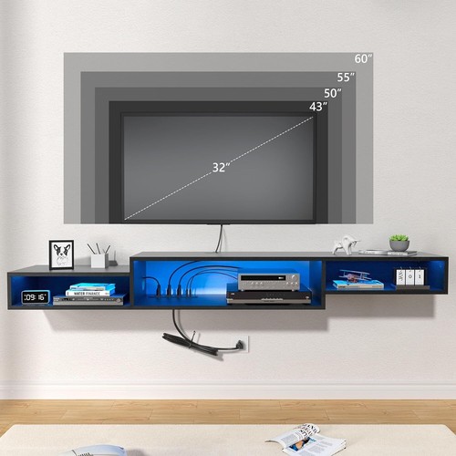 Soporte flotante para TV de 71 pulgadas con toma de corriente LED moderno US NEW - Picture 5 of 8