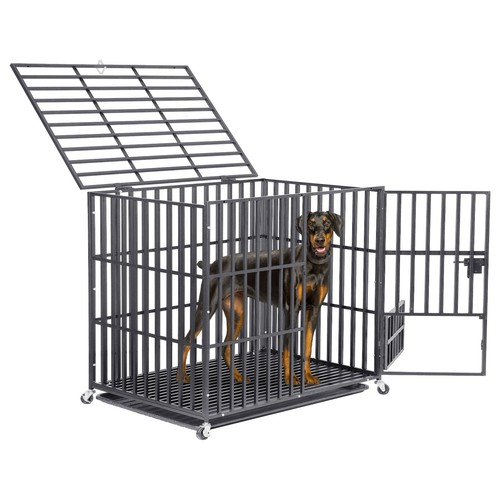 Jaula para perros súper grande premium fuerte de doble capa con rueda de bloqueo y 3 puertas - Imagen 41 de 56
