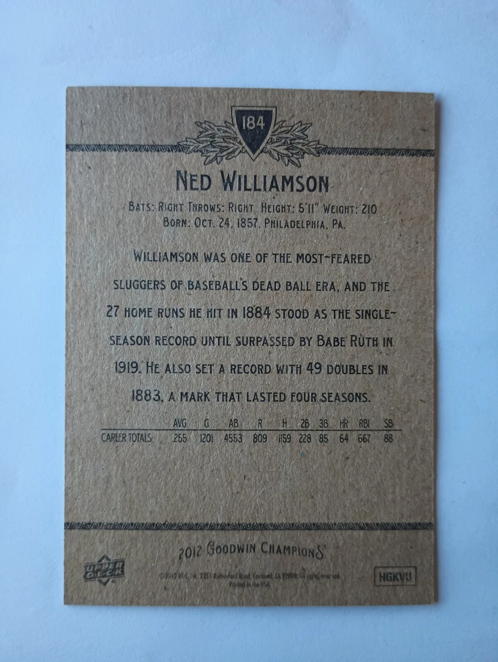 2012 UpperDeck Goodwin Champions #184 Ned Williamson - Image 2 of 2