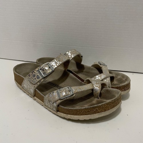 Birkenstock Mayari Weichbettung Sandalen Damen 7 Herren 5 grau metallic Zehenpartie