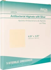 Silver Alginate Antibacterial Alginate with Silver 4.25"x4.25" Sterile 5 Woun...